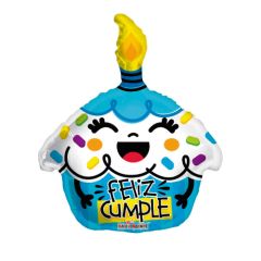 globo foil con forma de cupcake azul