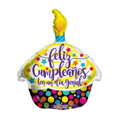 globo foil con forma de cupcake de 45 cm "Feliz cumpleaños"
