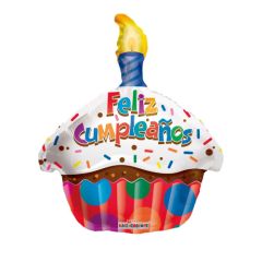 globo foil con forma de cupcake de 45 cm "Feliz cumpleaños"