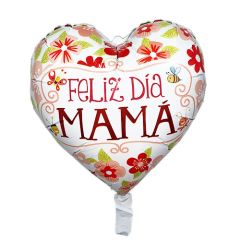 globo foil metálico forma corazón feliz dia mama con flores naranja