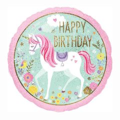Globo foil metalico happy birthday de unicorio