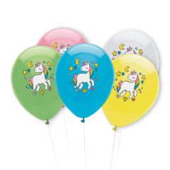 Bolsa 5 Globos Látex 28cm Unicornios Full Color