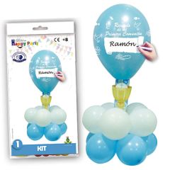 Globos de comunión centro de mesa personalizado azul