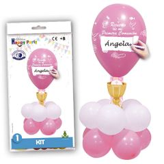 Globos de comunión centro de mesa personalizado rosa