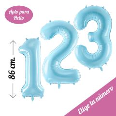 globo foil 86cm con forma de numero color azul pastel
                            