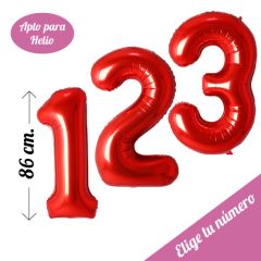 globos foil con forma de número de 86cm en color rojo