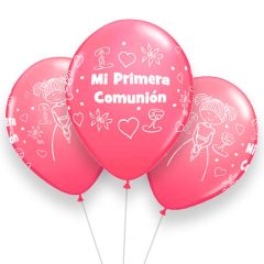 Globos de látex Mi Primera Comunión fucsia             
