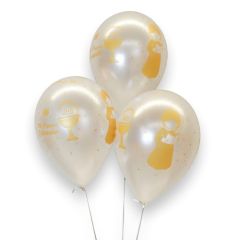 Bolsa 12 globos DECO Sempertex® Látex 30cm Blancos Mi Primera Comunion en Dorado