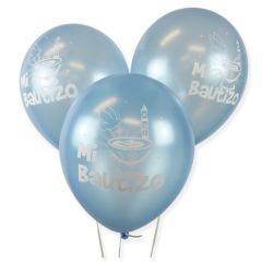 Bolsa 12 Globos DECO Sempertex® Látex 30cm "Mi Bautizo" Azul Satin