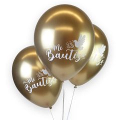 Bolsa de 12 globos cromados dorados bautizo