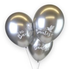 Bolsa de 12 globos bautizo cromados plata