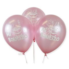 Bolsa 12 Globos DECO Sempertex® Látex 30cm "Mi Bautizo" Rosa Satin