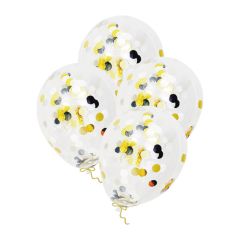 Bolsa 4 Globos DECO Látex 30cm Transparentes con Confeti Real Negro y Oro