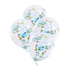 Bolsa 4 Globos DECO Látex 30cm Transparentes con Confeti Real Azul y Oro