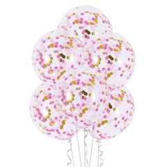 Bolsa 4 Globos DECO Látex 30cm Transparentes con Confeti Real Azul y Oro