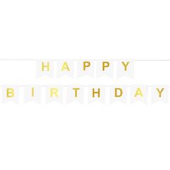 guirlanda de banderines Happy Birthday azul y oro