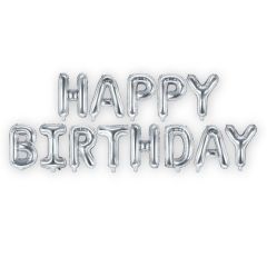 Set Happy Birthday Letras Foil 35cm Plata. SOLO AIRE