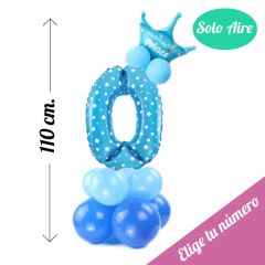 Set de globos de cumpleaños con pie 110cm con número Azul