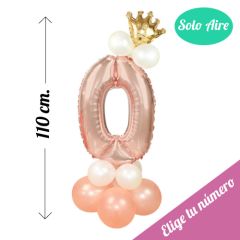 Set de globos de cumpleaños con pie 110cm con número Rosa Dorado. Pincha y elige tu número.