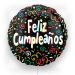Globo Foil Redondo 45cm "Feliz Cumpleaños" negro con dibujos de confeti