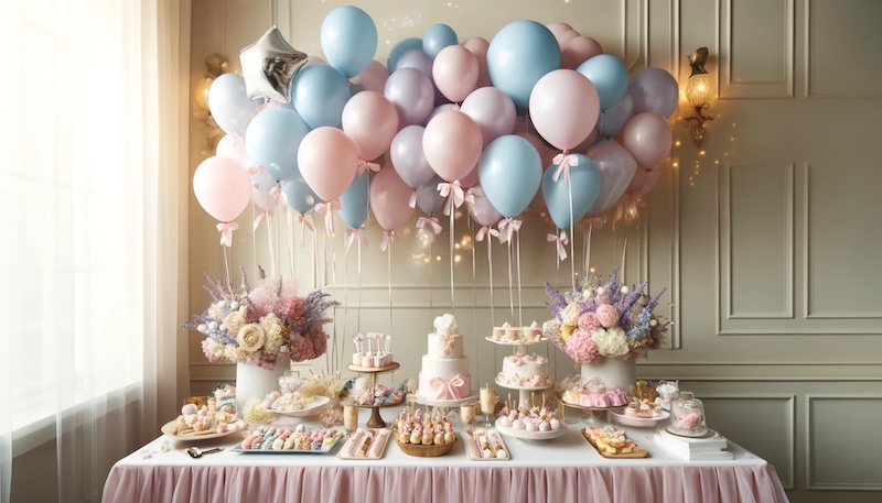 mesa dulce de primera comunion con globos